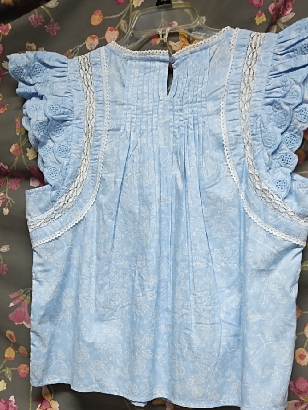 Pastel Blue Ruffle Sleeve Pintuck Women's Blouse - Picture 8 of 8